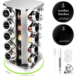 SAEIV Rotation Gewürzregal 20 Gewürzgläser Stehend Organizer 100ml