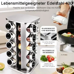 SAEIV Rotation Gewürzregal 20 Gewürzgläser Stehend Organizer 100ml