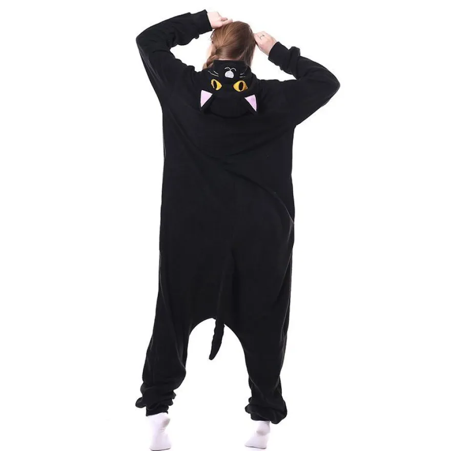Sailor Moon Luna One-Piece Hooded Pyjama Cosplay Kostüm Winter Robe Schlafanzug