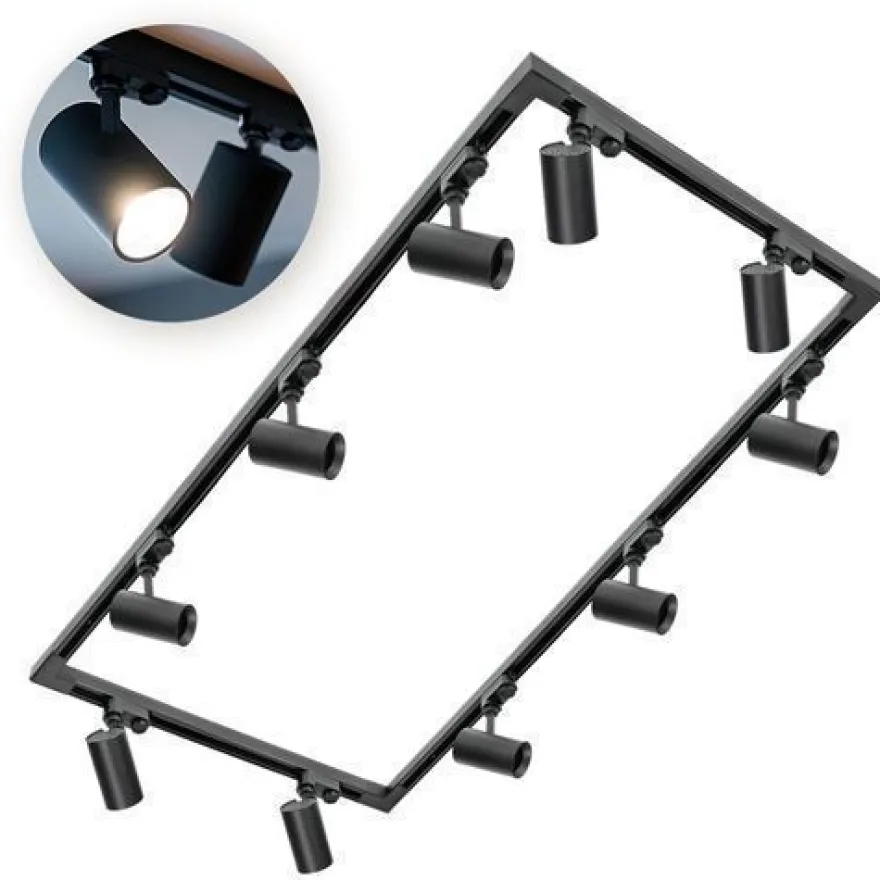 Schienensystem Komplett-Set 2x2m+2x1m Schiene, 4x L-Verbinder, 10x Lampe Schwarz