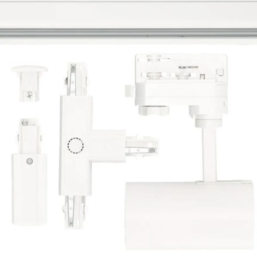Schienensystem Komplett-Set 1m + 2m + 2m 14xLampe T-Verbinder Netzteil, Kappe Weiß