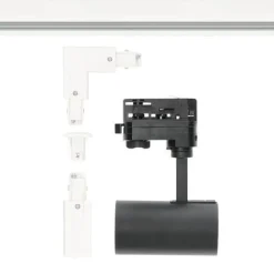 Schienensystem Komplett-Set weiße Schiene 2m+1m, 5x L-Lampe Schwarz, L-Weiche