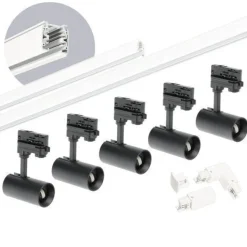 Schienensystem Komplett-Set weiße Schiene 2m+1m, 5x L-Lampe Schwarz, L-Weiche