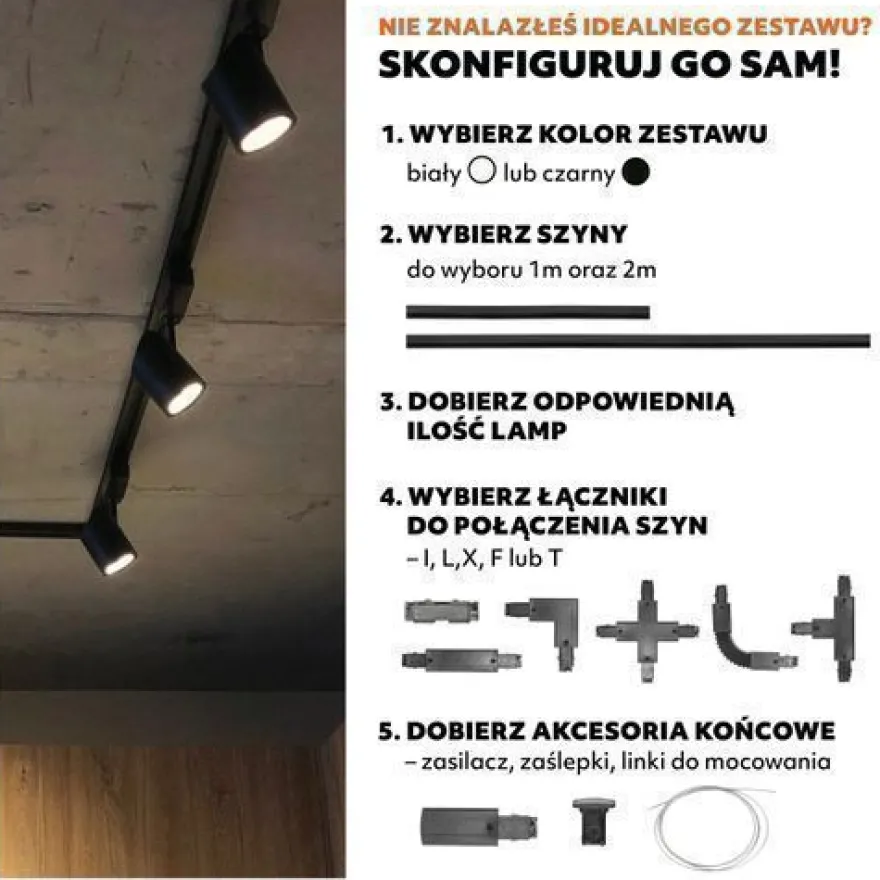 Schienensystem Komplett-Set 3x1m, T-Verbinder, I-Verbinde 6x Lampe, 3x Kappe