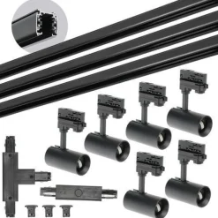 Schienensystem Komplett-Set 3x1m, T-Verbinder, I-Verbinde 6x Lampe, 3x Kappe