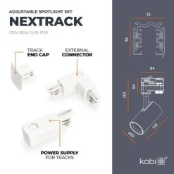 Schienensystem 10x GU10 Lampe 1m Schiene 2m Schiene L-Verbinder Netzteil, Kappe Weiß