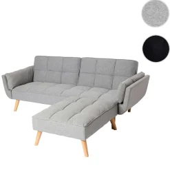 Schlafsofa HWC-K18 mit Ottomane, Couch Sofa Gästebett, Schlaffunktion 218x175cm