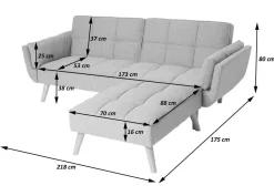 Schlafsofa HWC-K18 mit Ottomane, Couch Sofa Gästebett, Schlaffunktion 218x175cm