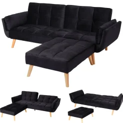 Schlafsofa HWC-K18 mit Ottomane, Couch Sofa Gästebett, Schlaffunktion 218x175cm