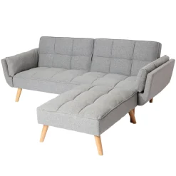 Schlafsofa HWC-K18 mit Ottomane, Couch Sofa Gästebett, Schlaffunktion 218x175cm
