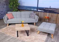Schlafsofa HWC-K18 mit Ottomane, Couch Sofa Gästebett, Schlaffunktion 218x175cm