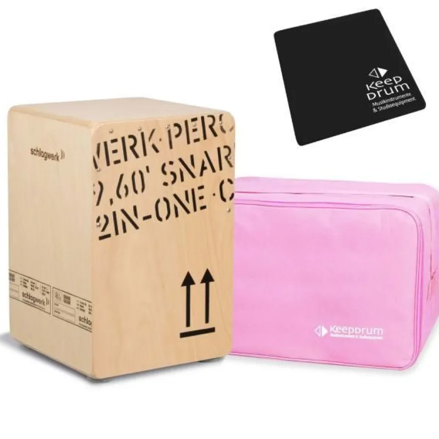 Schlagwerk CP403 Natur Cajon mit Bag Pink und Pad