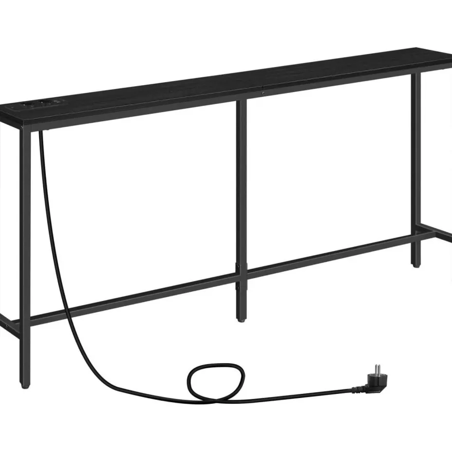 Schmaler Konsolentisch mit USB-Ladestation, 160 cm, Schwarz - Wohnzimmer Flur
