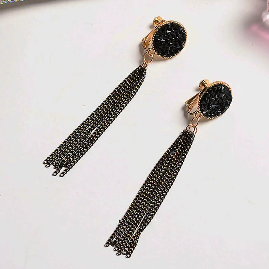Schmuck, Damenohrringe, lange schwarze Ohrringe mit Quasten