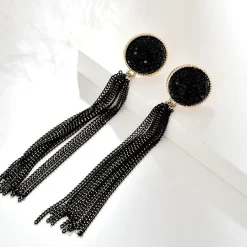 Schmuck, Damenohrringe, lange schwarze Ohrringe mit Quasten