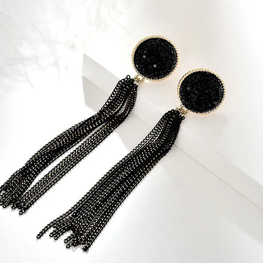Schmuck, Damenohrringe, lange schwarze Ohrringe mit Quasten