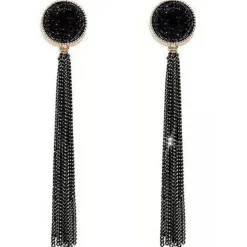 Schmuck, Damenohrringe, lange schwarze Ohrringe mit Quasten