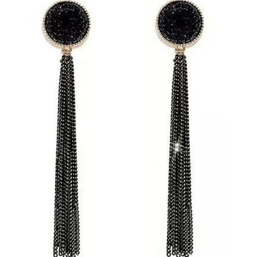 Schmuck, Damenohrringe, lange schwarze Ohrringe mit Quasten