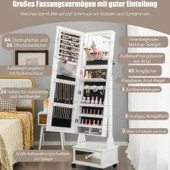 Schmuckschrank mit 3 Spiegeln, Schmuckspiegel verstellbar mit Schublade & Rollen