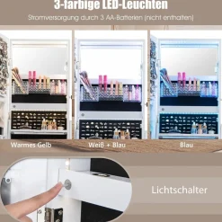 Schmuckschrank mit 3 Spiegeln, Schmuckspiegel verstellbar mit Schublade & Rollen