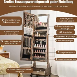 Schmuckschrank mit 3 Spiegeln, Schmuckspiegel verstellbar mit Schublade & Rollen