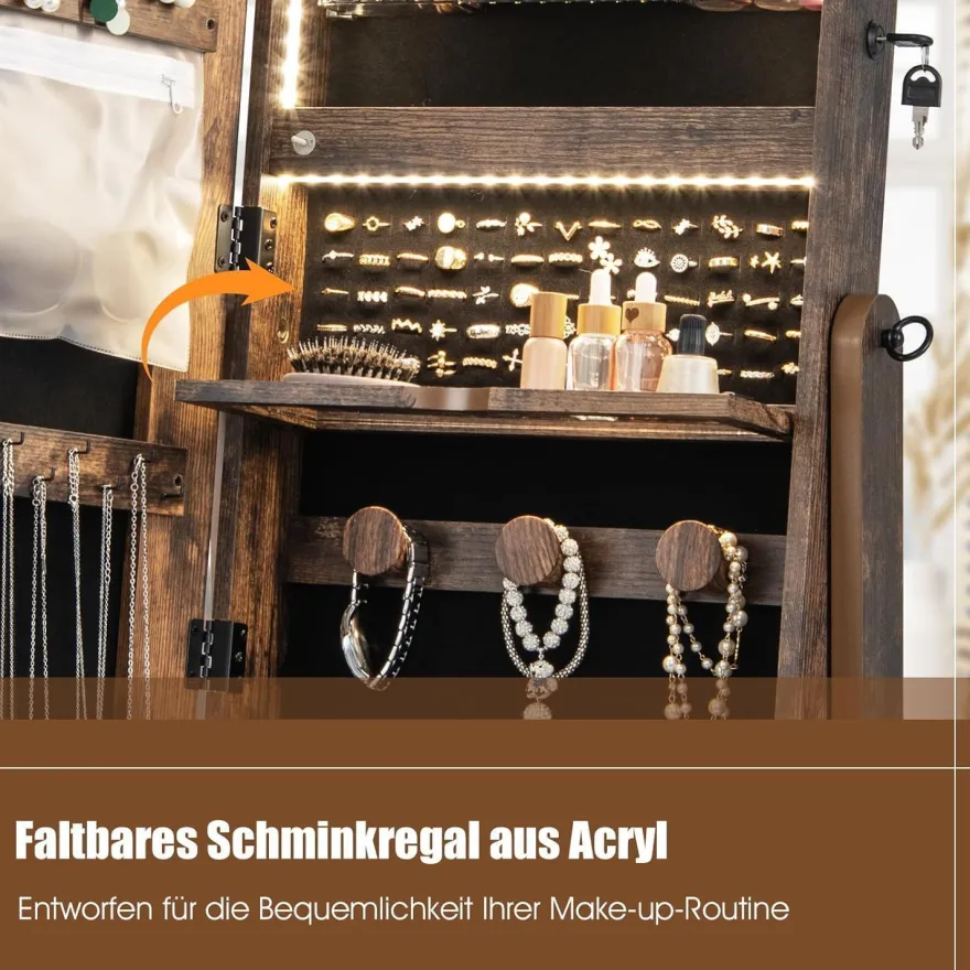 Schmuckschrank mit 3 Spiegeln, Schmuckspiegel verstellbar mit Schublade & Rollen