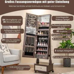 Schmuckschrank mit 3 Spiegeln, Schmuckspiegel verstellbar mit Schublade & Rollen