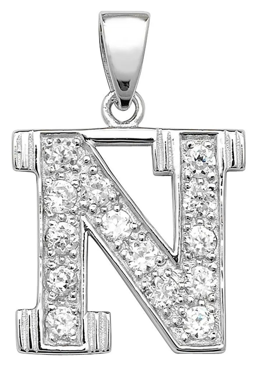 Schöner 925 Sterling Silber Buchstaben / Initiale Damen - Anhänger mit Zirkonia