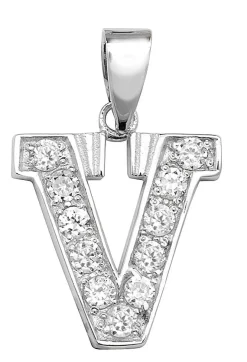 Schöner 925 Sterling Silber Buchstaben / Initiale Damen - Anhänger mit Zirkonia