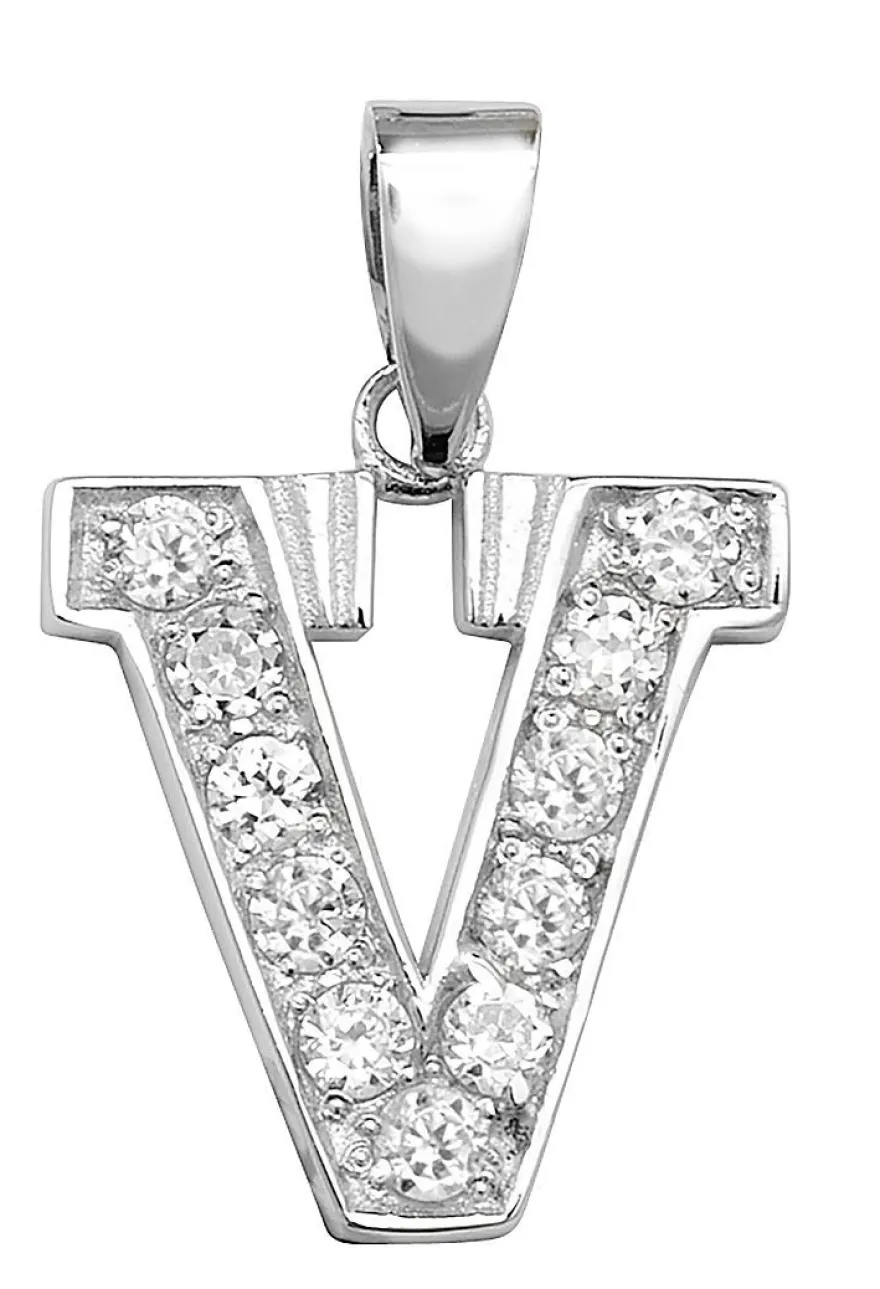 Schöner 925 Sterling Silber Buchstaben / Initiale Damen - Anhänger mit Zirkonia
