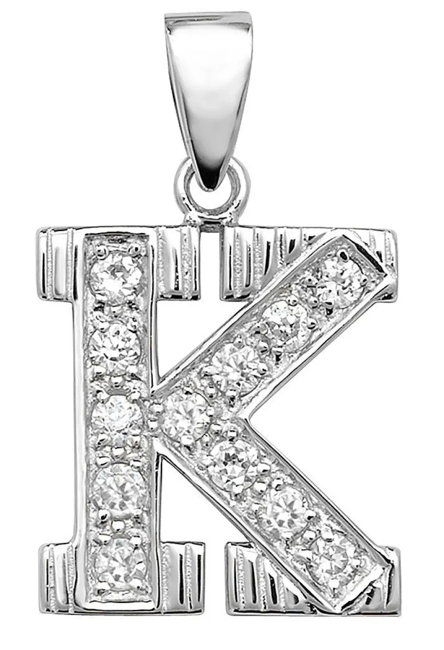 Schöner 925 Sterling Silber Buchstaben / Initiale Damen - Anhänger mit Zirkonia