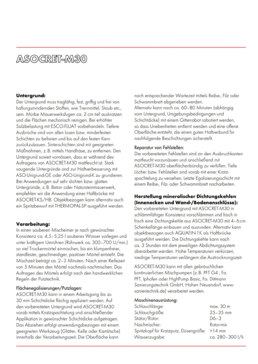 Schomburg Asocret-m30 6 kg Sockelputz, Dichtputz, Reparaturmörtel, Sperrputz