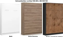 Schrankbett Wandbett Klappbett vertikal VB90/120/140 x 200 mit 2Schränken weiß sonoma