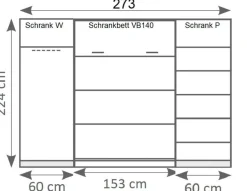 Schrankbett Wandbett Klappbett vertikal VB90/120/140 x 200 mit 2Schränken weiß sonoma