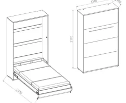 Schrankbett Wandbett Klappbett vertikal CP278 120x200 weiß hochglanz mit 2 Regalen