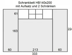 Schrankbett Wandklappbett horizontal HB 90/120/140 x 200 mit Aufsatz & 2 Schränken