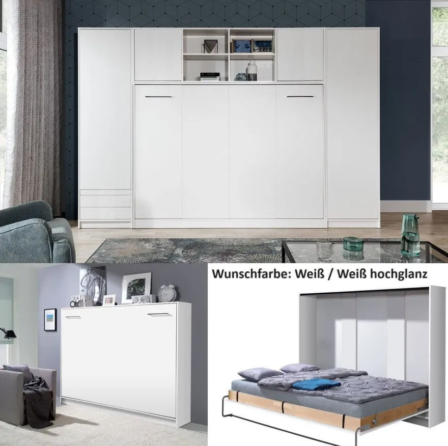Schrankbett Wandklappbett horizontal HB 90/120/140 x 200 mit Aufsatz & 2 Schränken