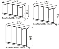 Schrankbett Wandklappbett horizontal HB 90/120/140 x 200 mit Aufsatz & 2 Schränken