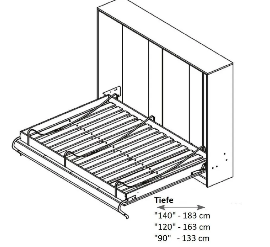 Schrankbett Wandklappbett horizontal HB 90/120/140 x 200 mit Aufsatz & 2 Schränken