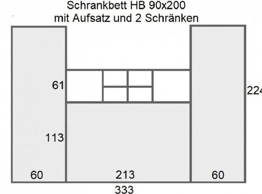 Schrankbett Wandklappbett horizontal HB 90/120/140 x 200 mit Aufsatz & 2 Schränken