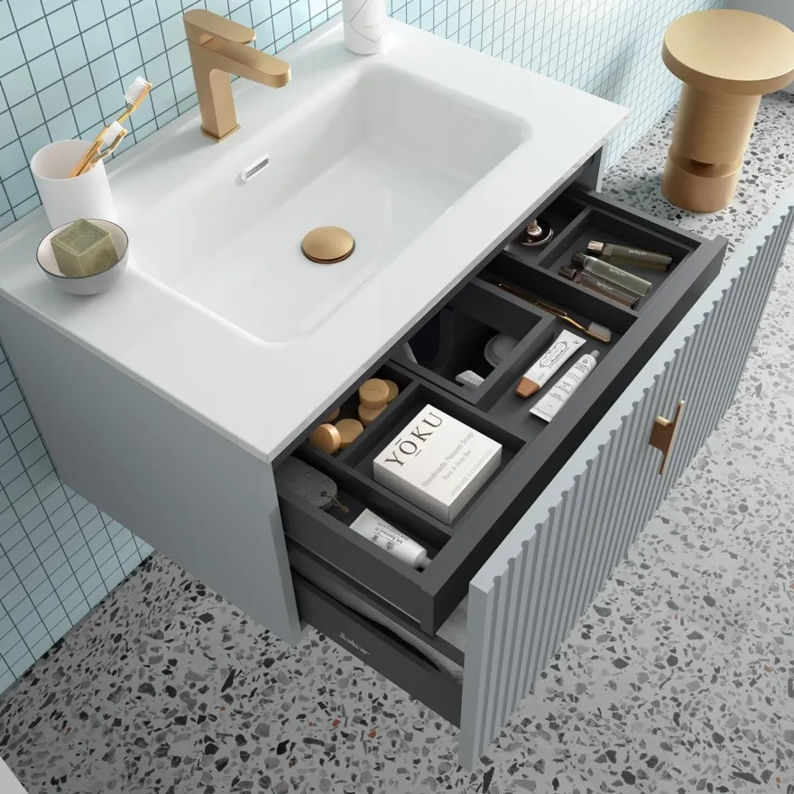 Schrank wandhängend BIBA 700 1 Metallschublade und versteckter Schublade BLUE FOG 697