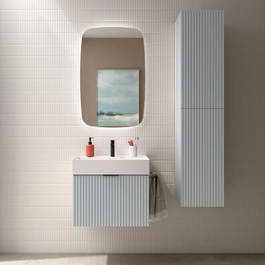 Schrank wandhängend BIBA 700 1 Metallschublade und versteckter Schublade BLUE FOG 697