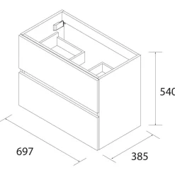 Schrank wandhängend Fussion LINE 700 TIEFE 40 2 Schubladen mit Softeinzug Black Velve