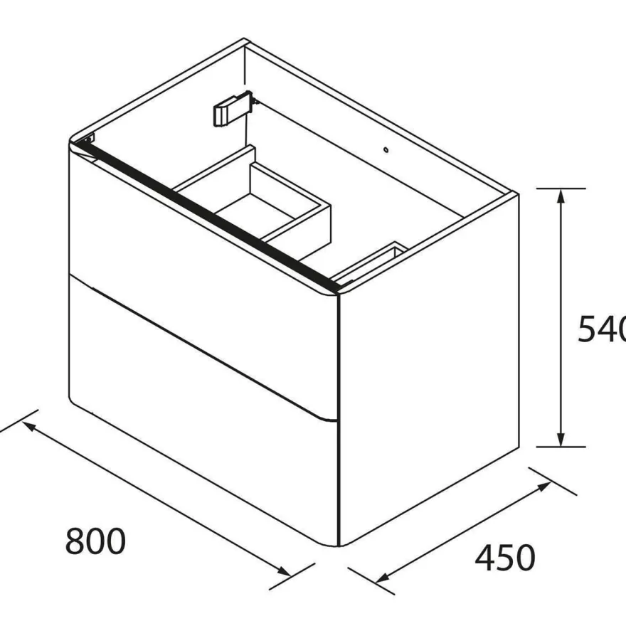 Schrank wandhängend UNIIQ 800 2 Schubladen mit Softeinzug MATT WEIß 797 x 540 x 450 m