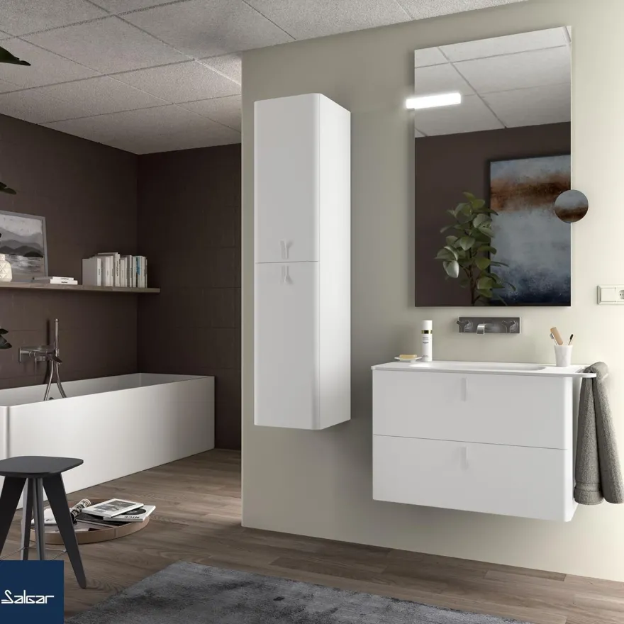 Schrank wandhängend UNIIQ 800 2 Schubladen mit Softeinzug MATT WEIß 797 x 540 x 450 m