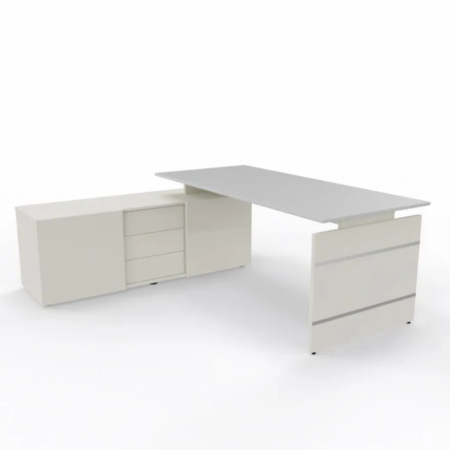Schreibtisch Neapel mit Wangengestell und Sideboard 195x174x74cm