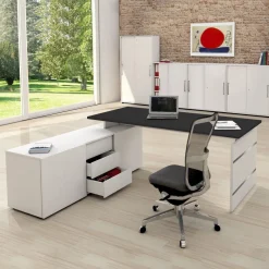 Schreibtisch Neapel mit Wangengestell und Sideboard 195x174x74cm