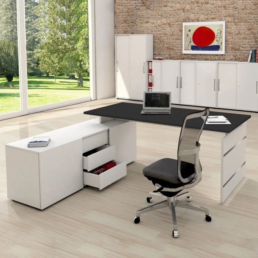 Schreibtisch Neapel mit Wangengestell und Sideboard 195x174x74cm