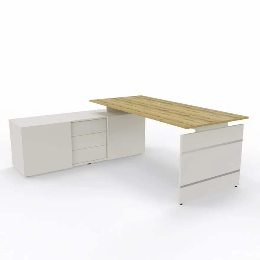 Schreibtisch Neapel mit Wangengestell und Sideboard 195x174x74cm