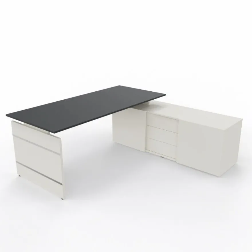 Schreibtisch Neapel mit Wangengestell und Sideboard 195x174x74cm
